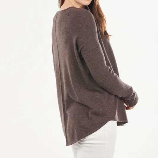 Essential Merino Cashmere Crew Neck Curved Hem Pullover