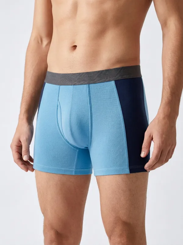 Men's Casual Comfort Grey Navy Colorblock Printed Boxer Briefs
