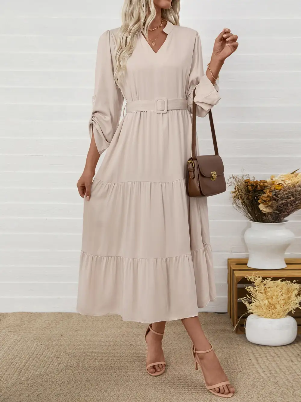 Caroline Flattering Belted Midi Dress