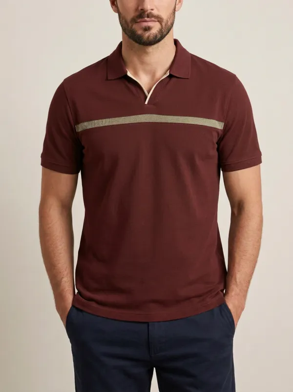 Men's Casual Olive Green Striped Detail Printed Polo Shirt