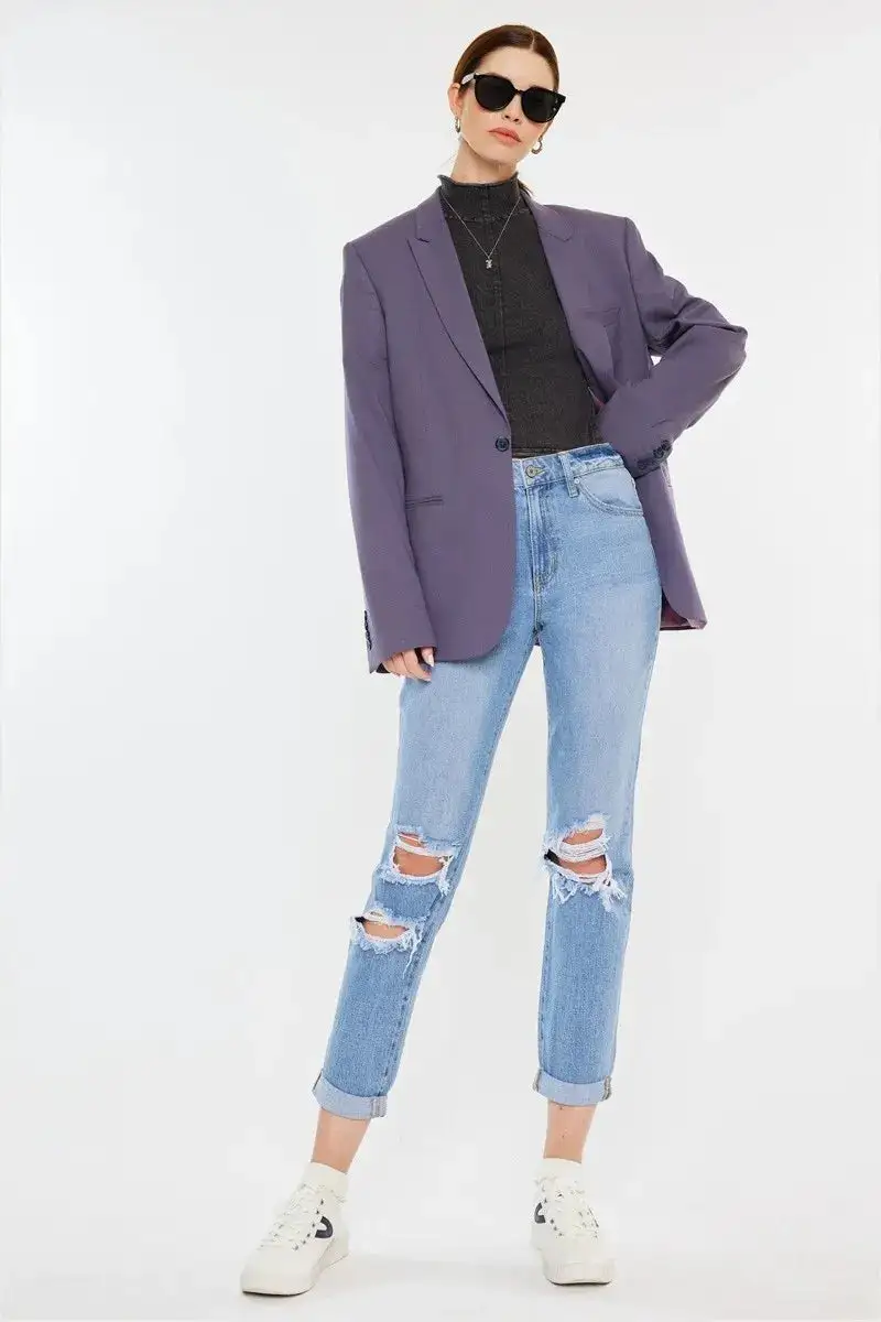 Classic High Waist Distressed Denim Jeans