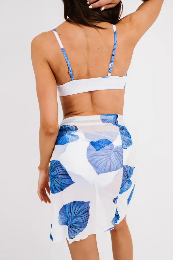 Swimwear Tropical Leaf Print Bikini Swimsuit with Beach Skirt