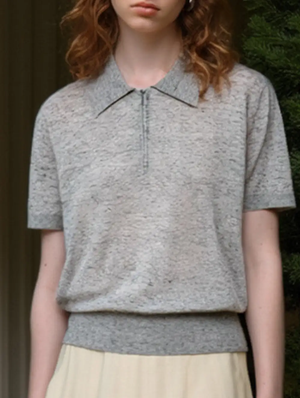 Knit Polo Zip Short Sleeve Top