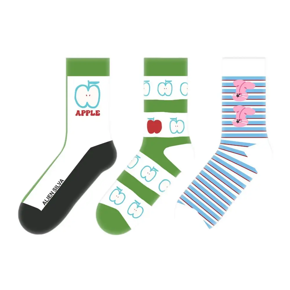 Playful Apple Bunny Pattern Crew Socks