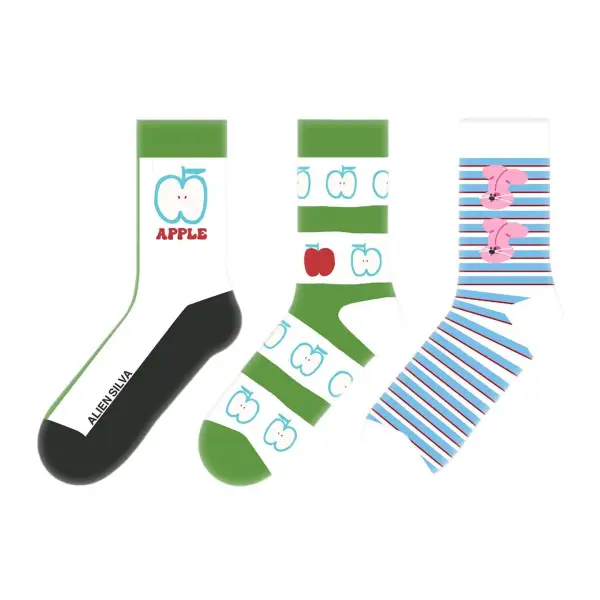 Playful Apple Bunny Pattern Crew Socks