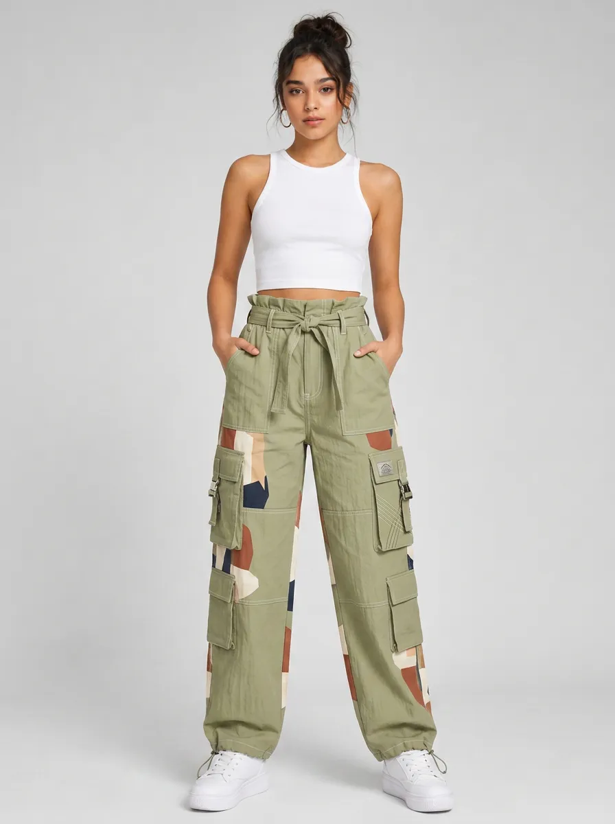Women's Streetwear Geometric Camo Printed Cargo Pants