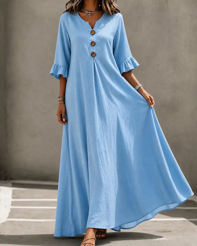 Effortless Boho V-Neck Ruffle Sleeve Maxi Dress