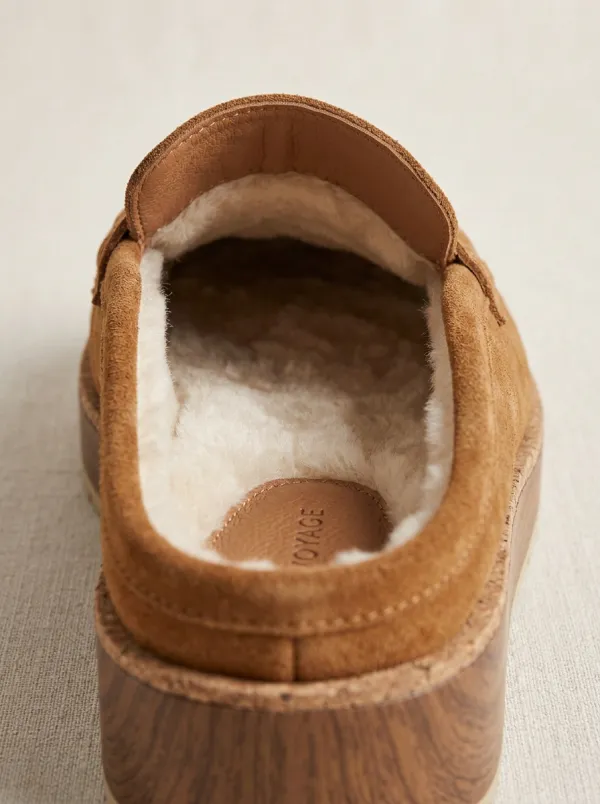 Women's Classic Faux Fur Lined Platform Clog Style Suede Wood Sole Loafers