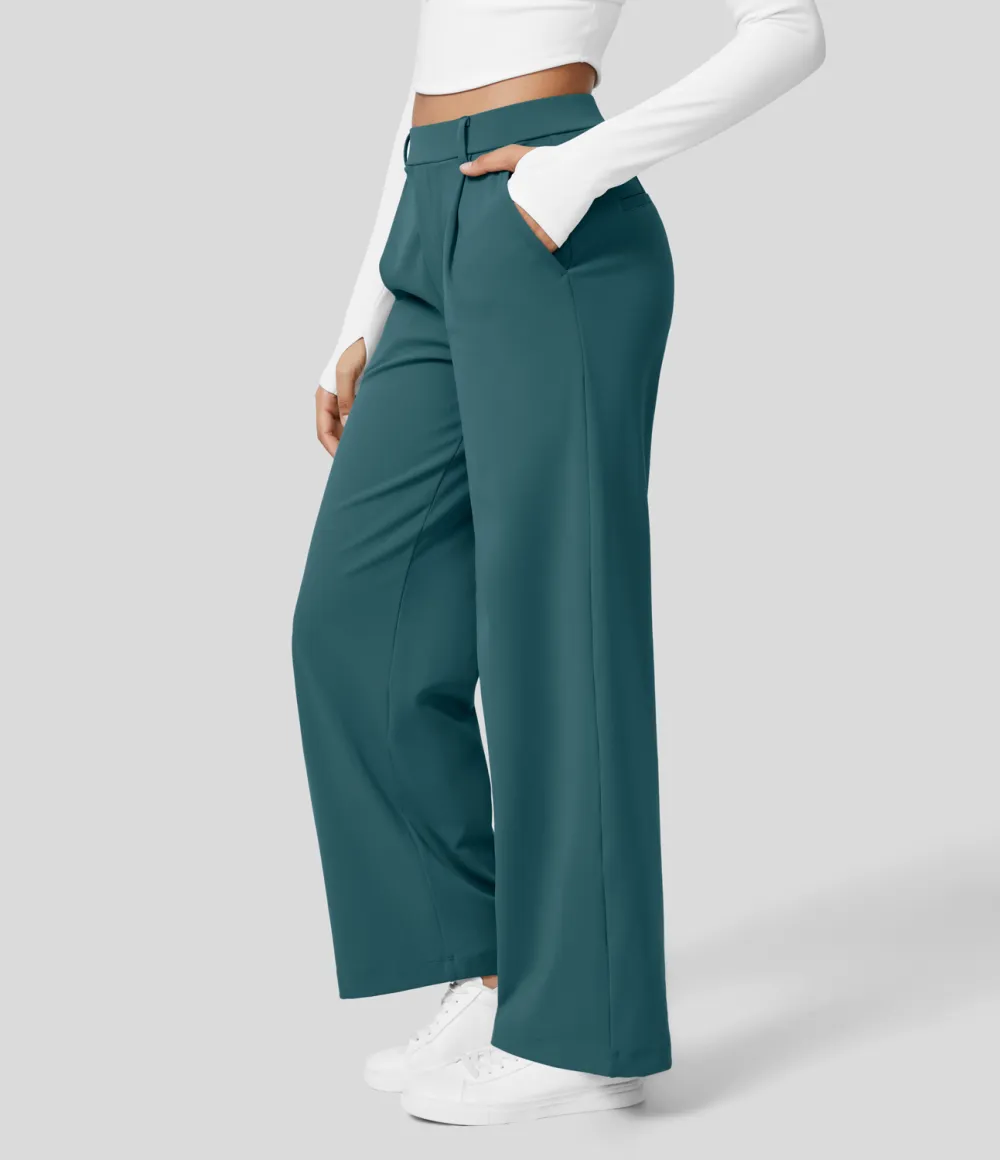 2026🔥  High Waisted Plicated Side Pocket Straight Leg Work Pants