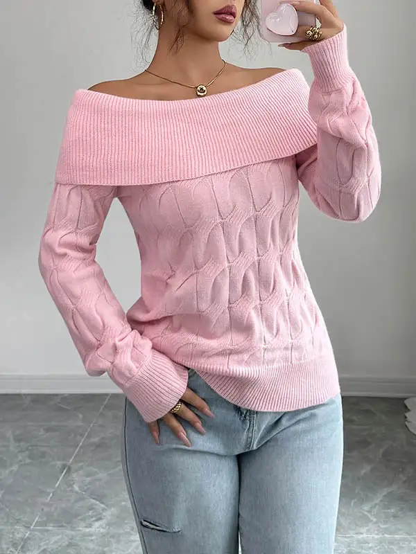 Paneled Off Shoulder Long Sleeve Pullover Sweater