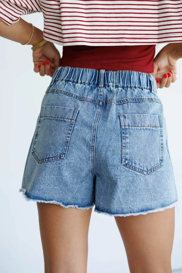 Cotton Pleated Denim Shorts