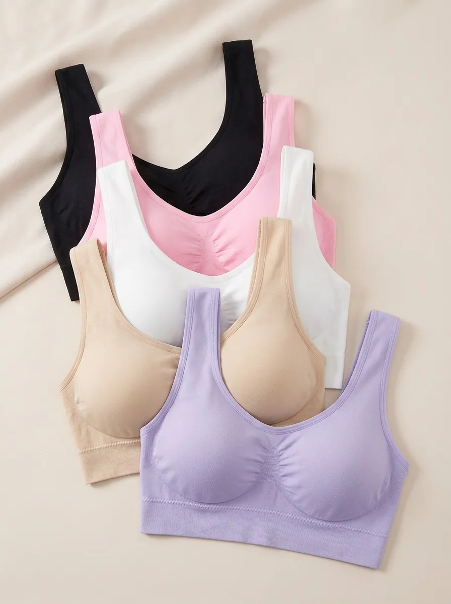 Seamless Wire-Free Scoop-Neck Padded Women's Wire-Free 5-Pack Bralette Set