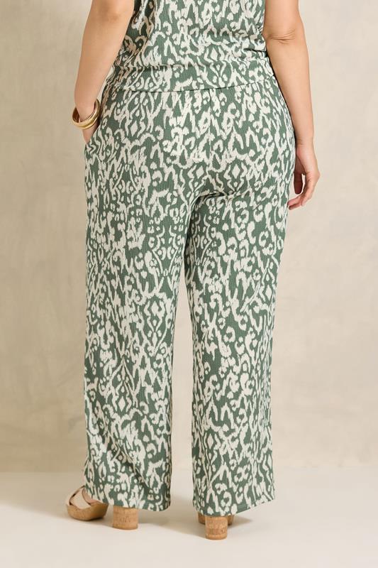 Khaki Green Aztec Print Wide Leg Trouser detail 2