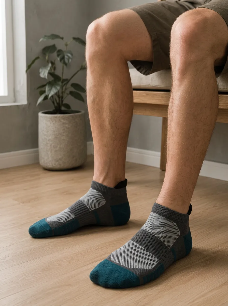 Men's Athletic Performance Grey Teal Colorblock Printed Socks