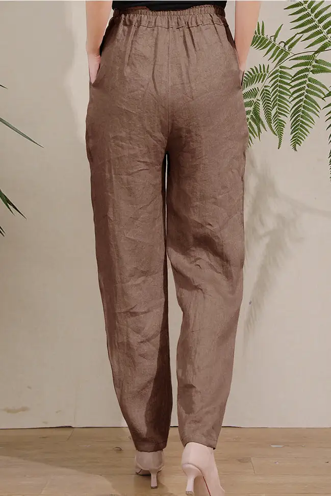 Statement Linen Wide Leg High Waist Pocketed Trousers