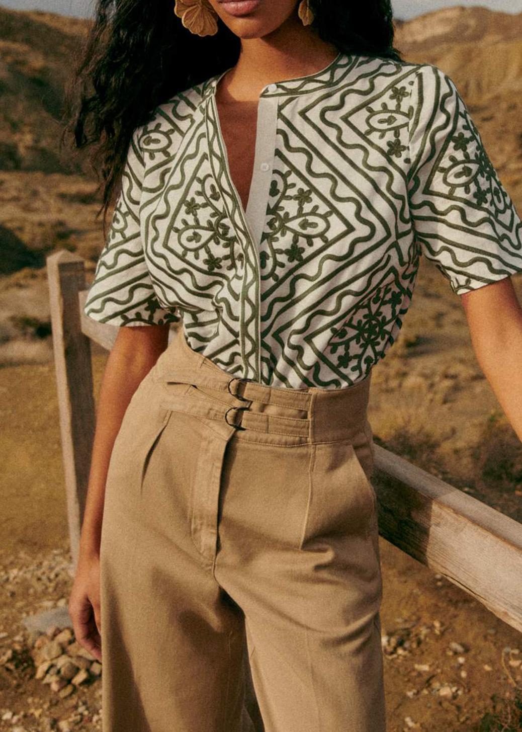 Beige High Rise Straight Leg Pants