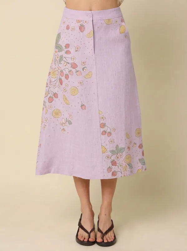 Women's Cottagecore Fruit Lover Strawberry Lemon Printed Skirt