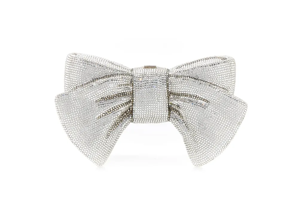 Sculpted Ribbon Bow Crystal Clutch