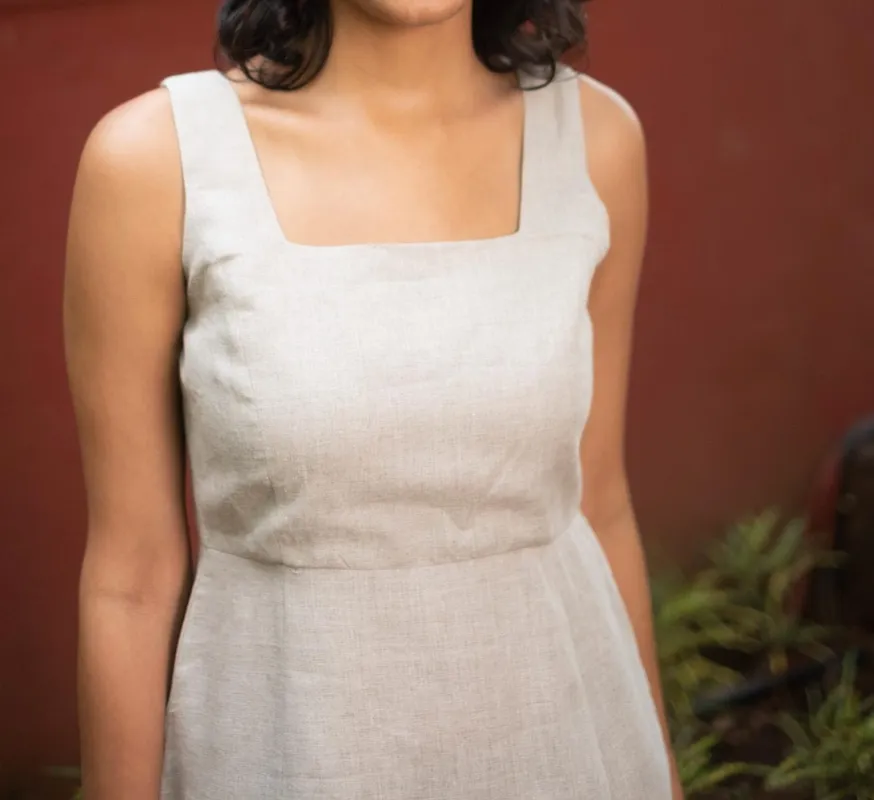 Ginger Linen Square-Neck Midi Dress