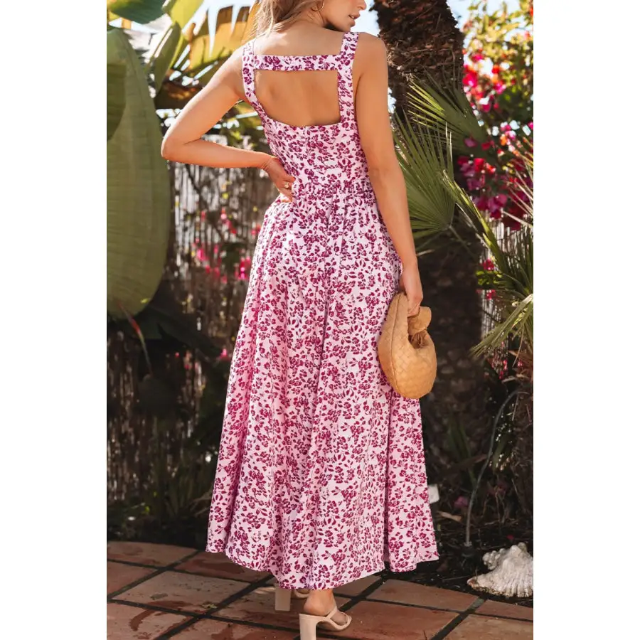 Floral Cutout Back Square Neck Maxi Dress