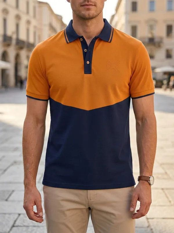 Men's Modern Colorblock Geometric Polo Shirt