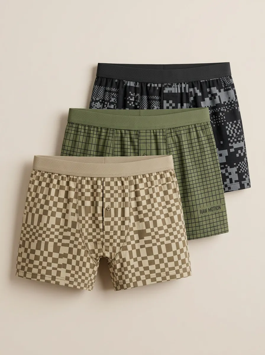 Patterned Camo Grid Geometric Boxer Set