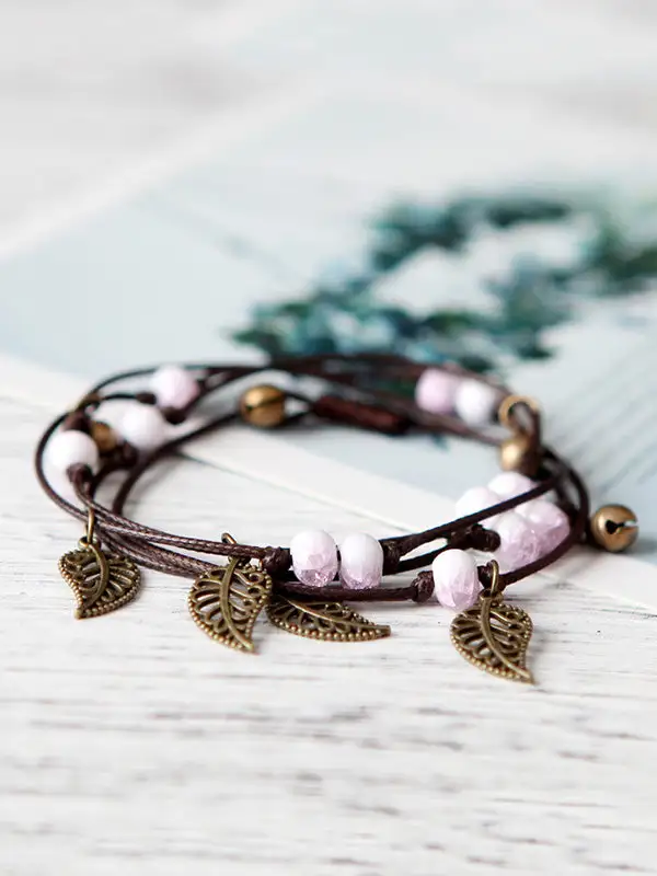 Beaded Handmade Leaf Ceramic Bracelet