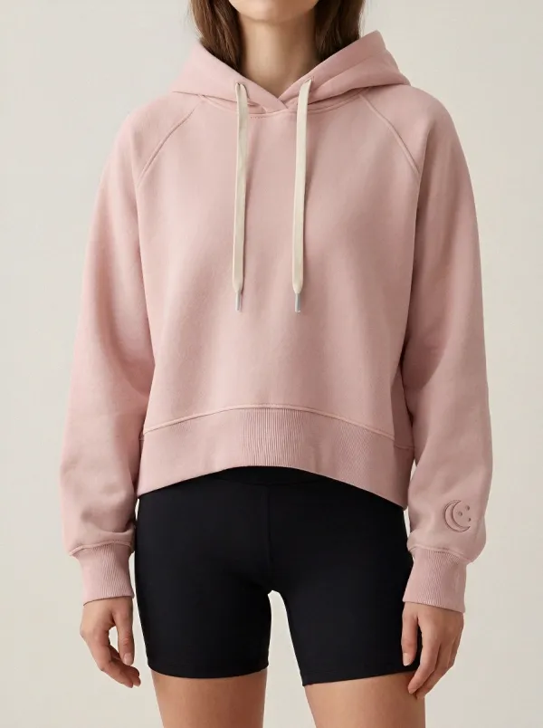 Women's Minimalist Moon Smiley Embroidered Printed Hoodie