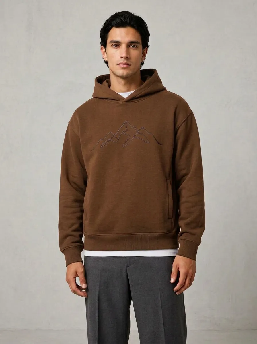 Men's Mountain Line Art Graphic Pullover Side-Pocket Hoodie