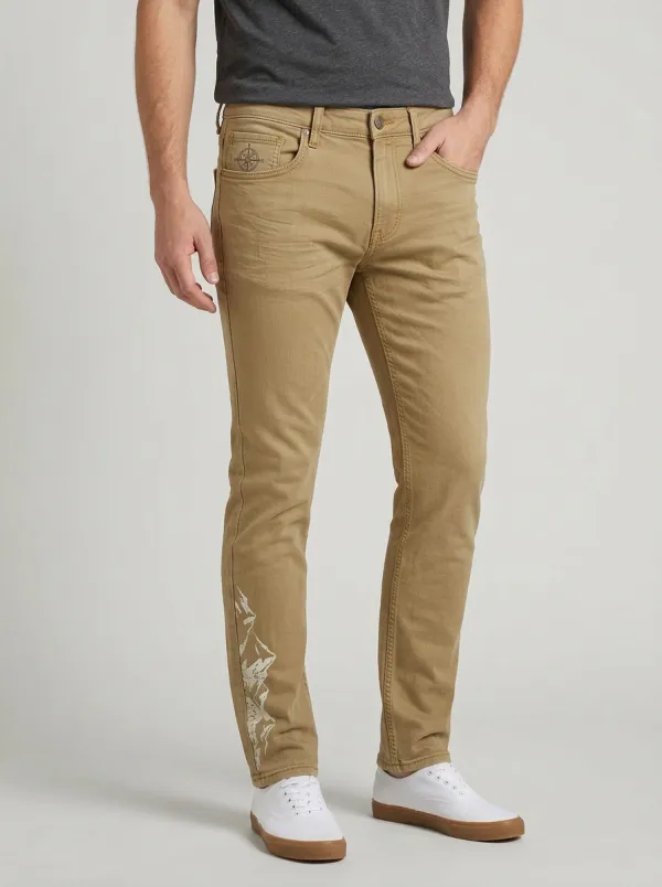 Men's Mountain Compass Graphic Printed Slim-Fit Jeans