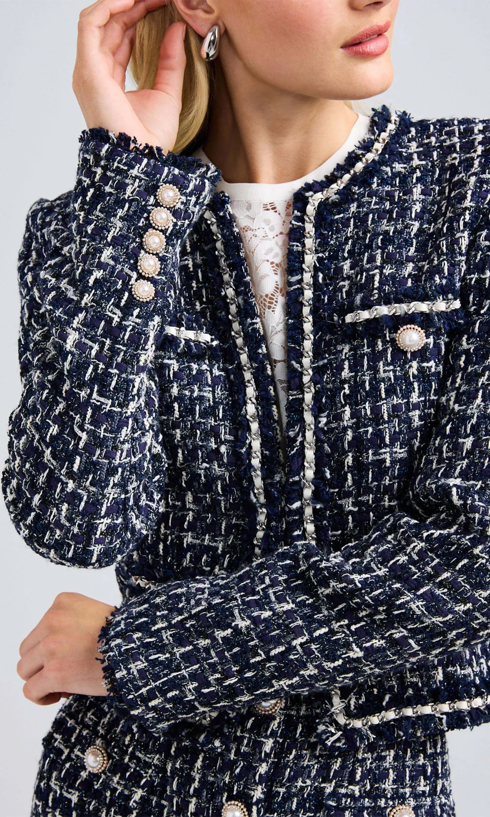 Dark Buttoned Tweed Blazer