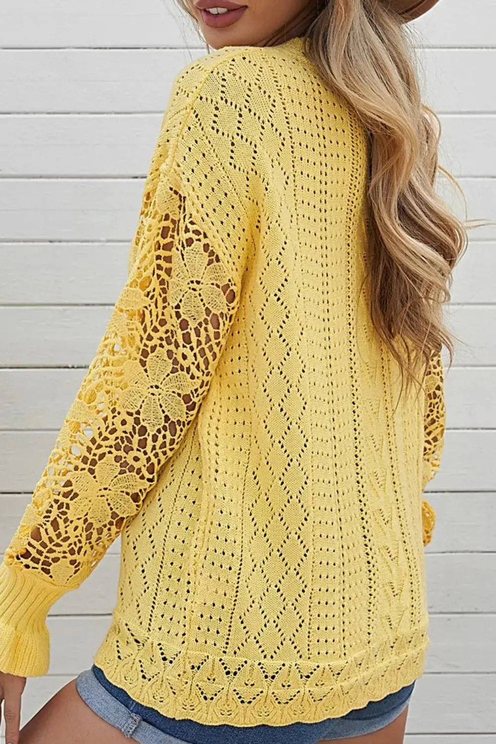 Long Sleeve Round Neck Openwork Sweater
