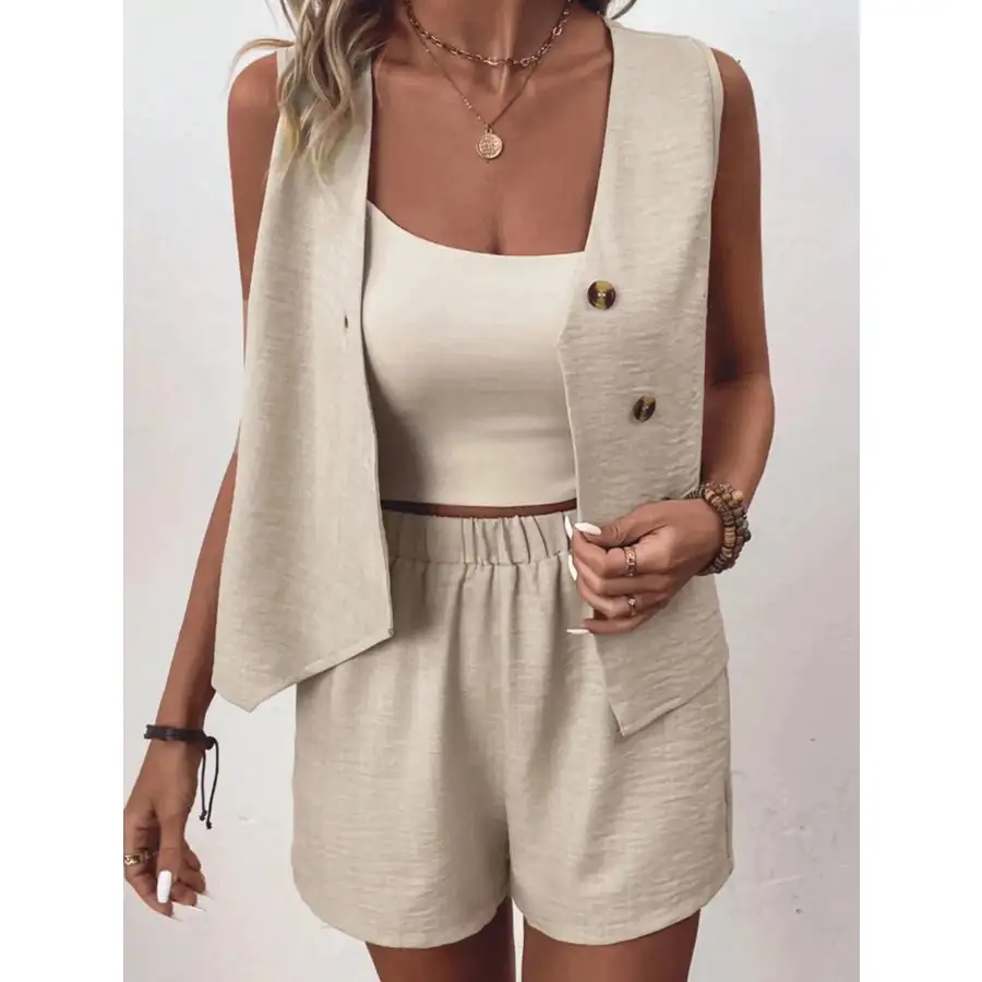 Relaxed Button Up Vest and Shorts Set
