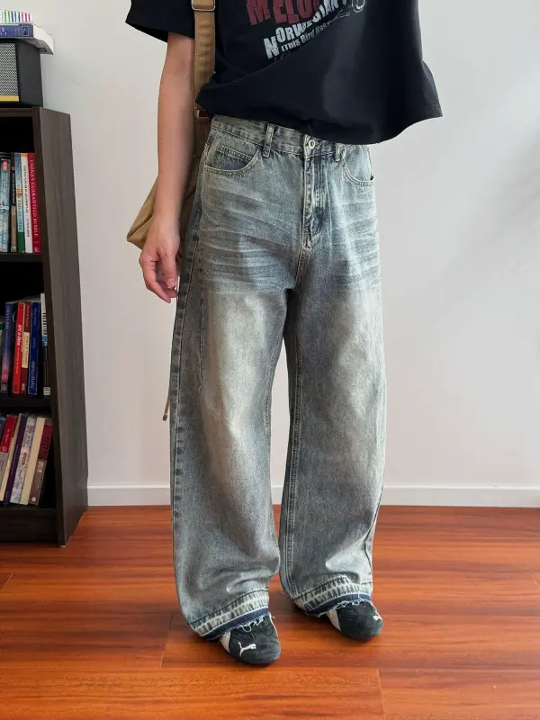 Faded Distressed Edge Jeans