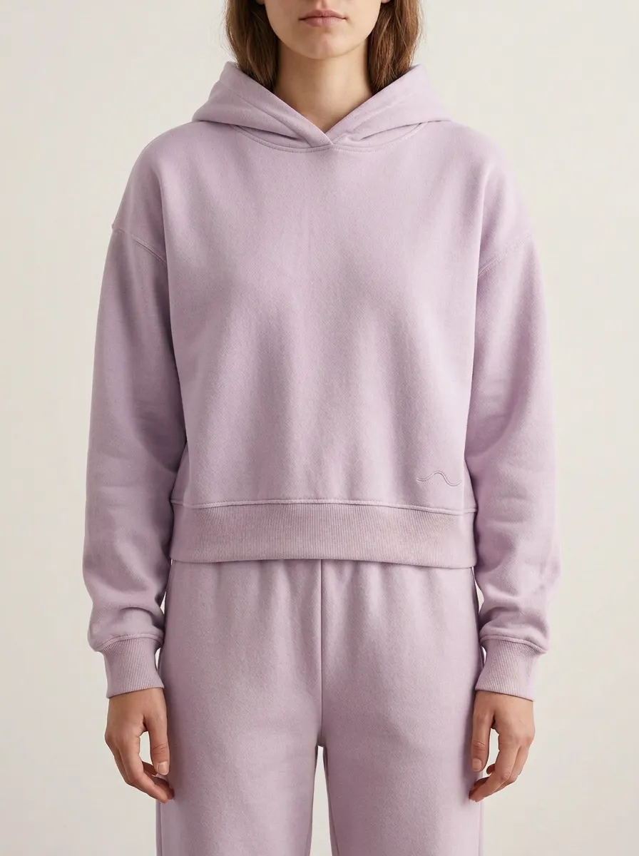 Women's Casual Minimalist Beige Solid Color Embroidered Wave Hoodie