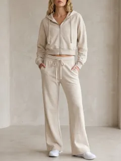 Women's Heritage Inspired Sport Inspired Cropped Hooded Jacket and Flare Pants Active Set