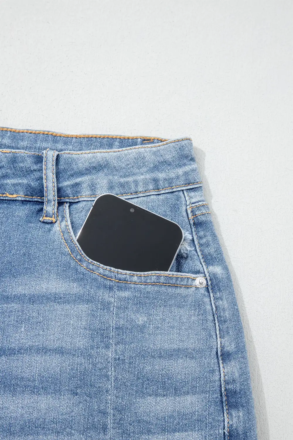 High-Waist Raw-Hem Frayed Denim Shorts