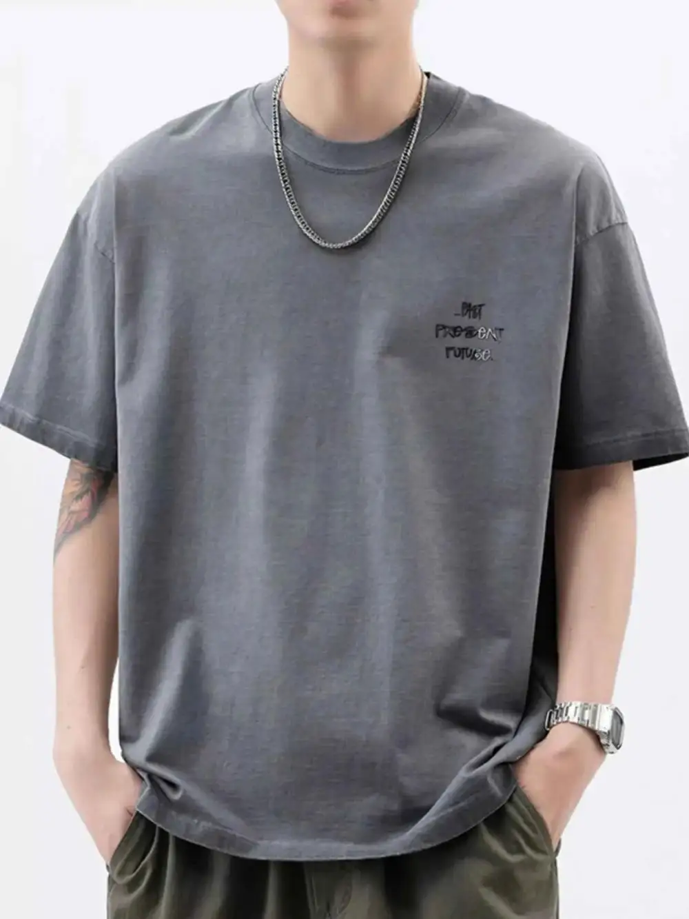 Oversized Round Neck Letter Graphic T-Shirt