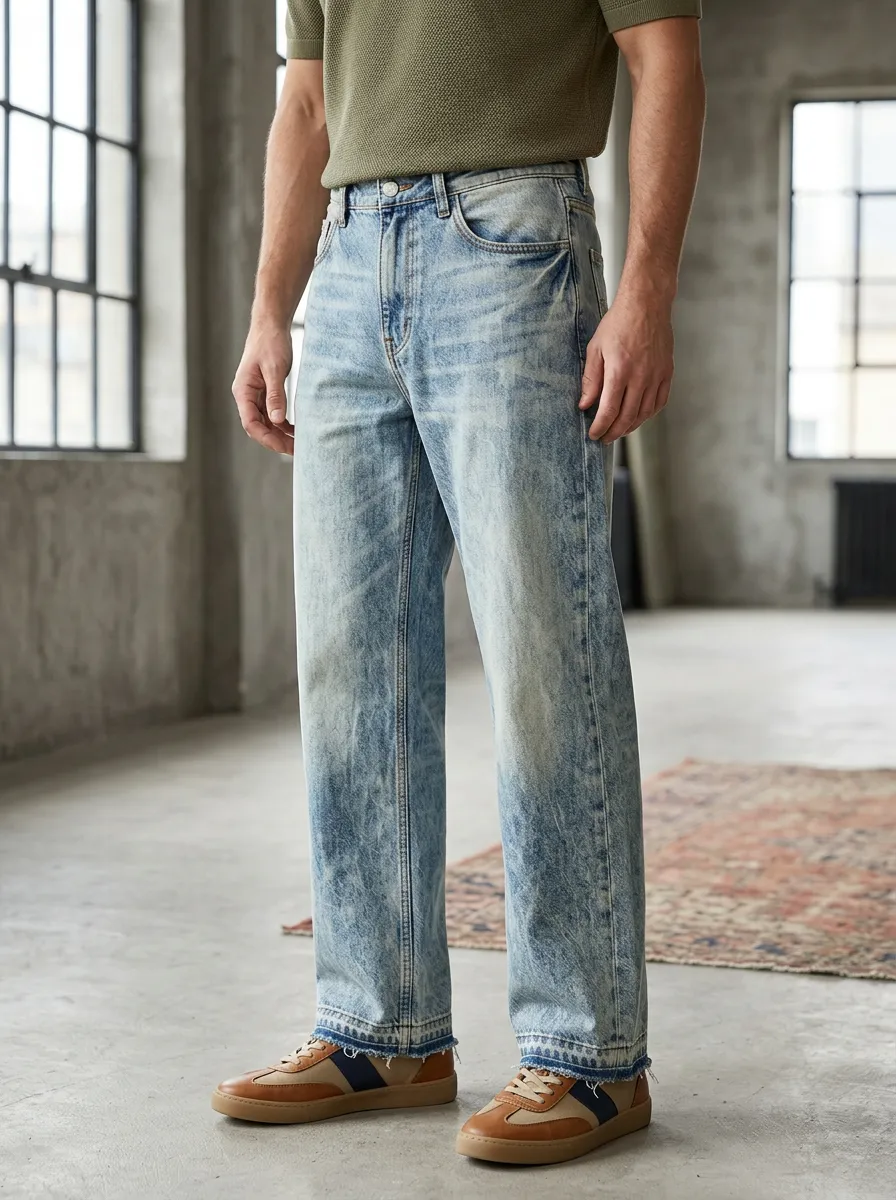 Men's Five Pocket Acid Wash Classic Jeans