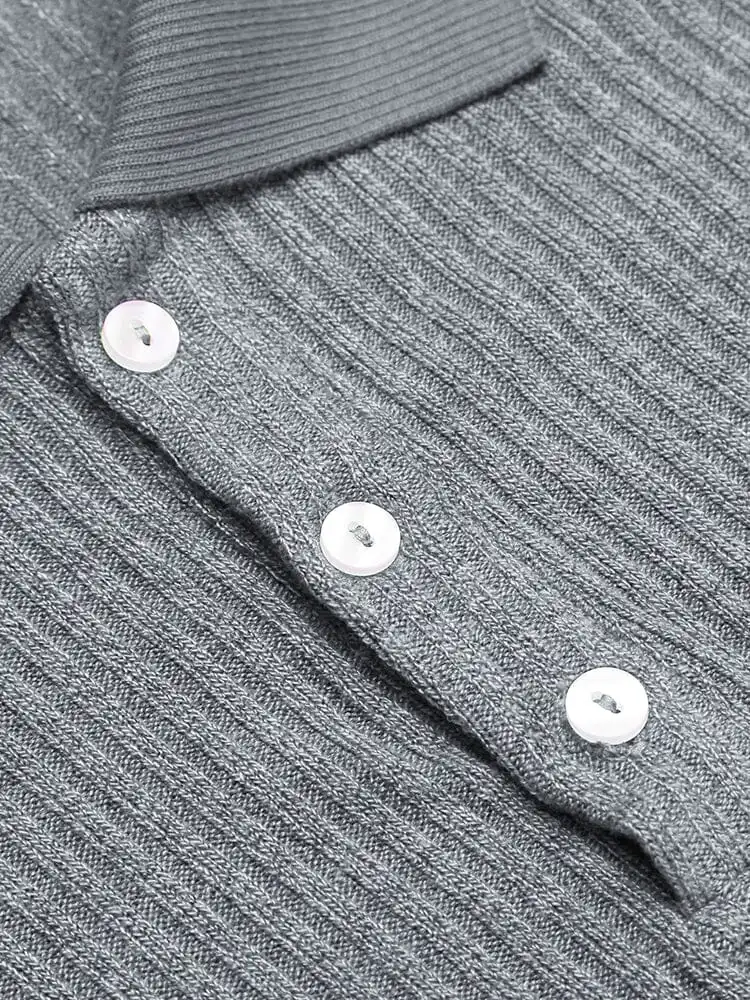 Stretchy Slim Fit Knit Polo Shirt Sweater