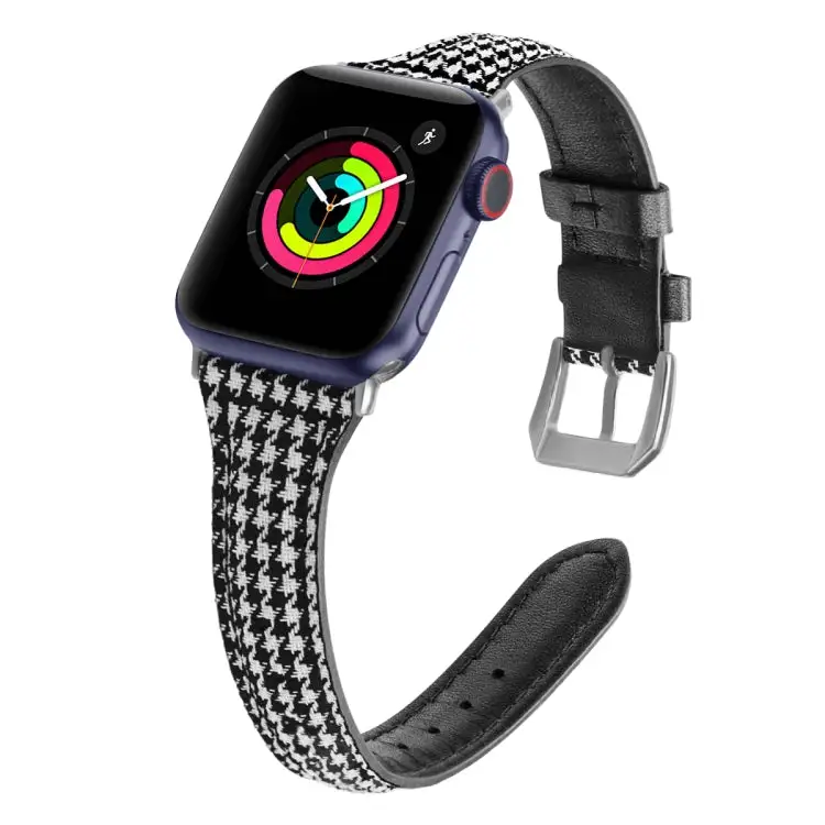 Genuine Leather Watch Band for Watch Ultra 49 mm & Ultra 2 49 mm / Series 9 & 8 & 7 45 mm / SE 3 & SE 2 & 6 & SE & 5 & 4 44 mm / 3 & 2 & 1 42 mm - Houndstooth