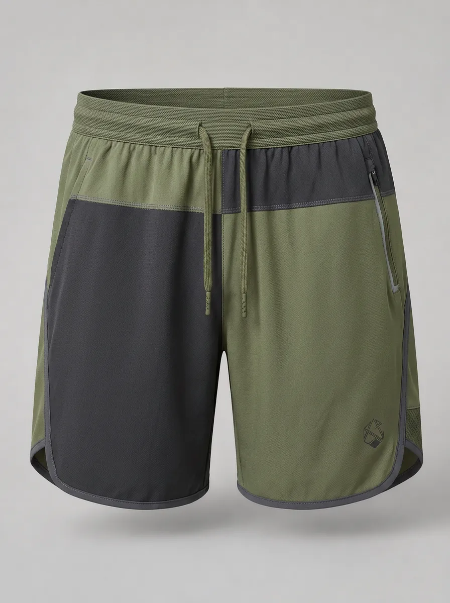 Men's Athletic Training Colorblock Olive Grey Printed Shorts