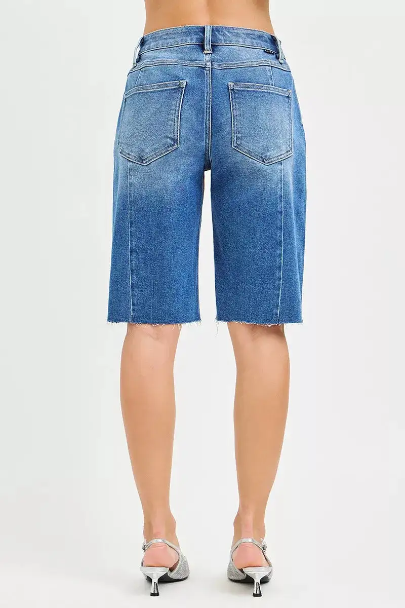 Slouchy Fit Relaxed Fit Raw Hem Pocketed Denim Shorts
