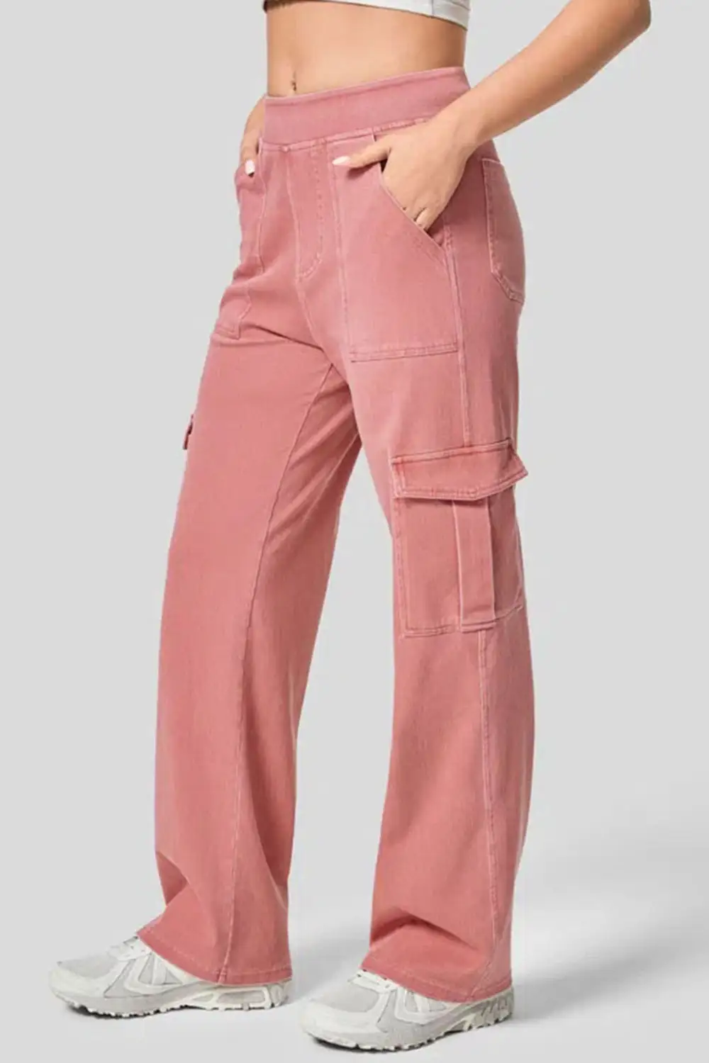 Refined High-Waist Washed Pocketed Stretch Straight Leg Jeans