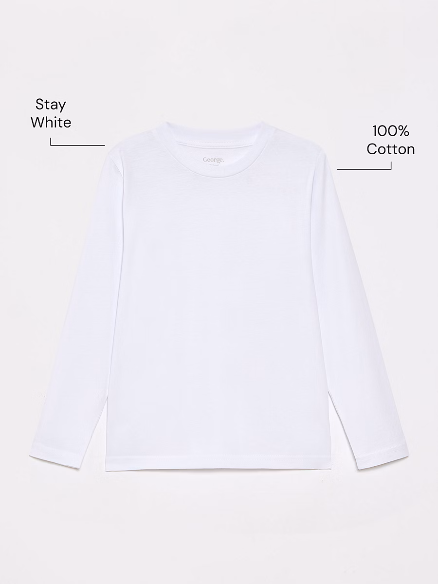 Boys White Crew Neck School Long Sleeve T-Shirt 2 Pack detail 1