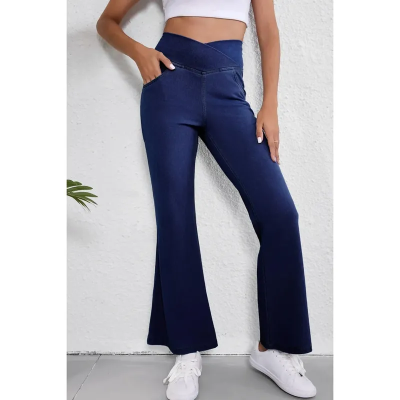 Asymmetric Waist Flare Jeans