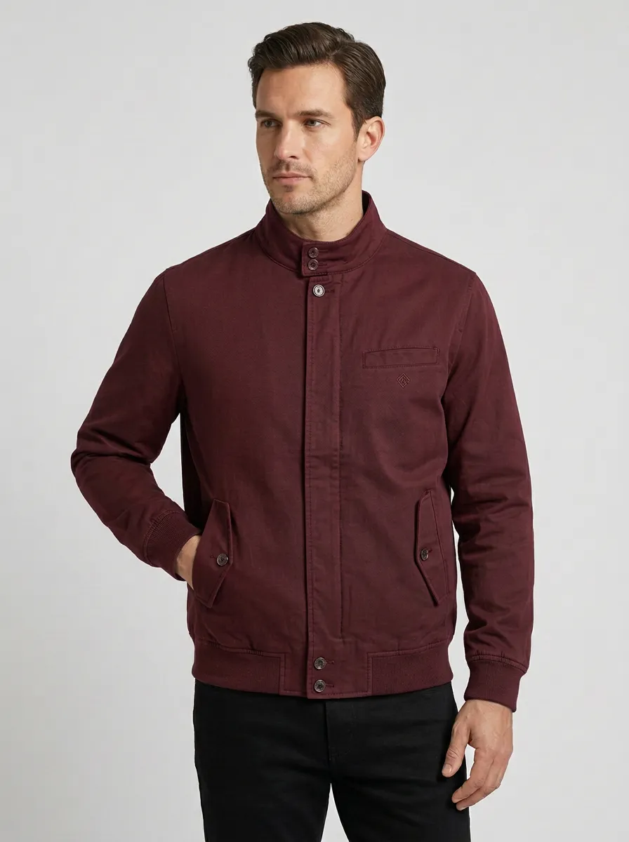 Men's Casual Navy Stand Collar Bomber Jacket