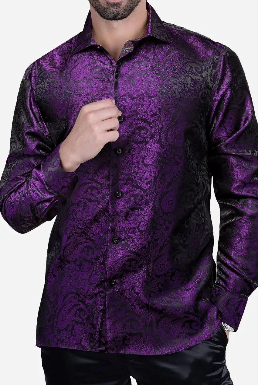 Comfortable Paisley Long Sleeve Silk Dress Shirt