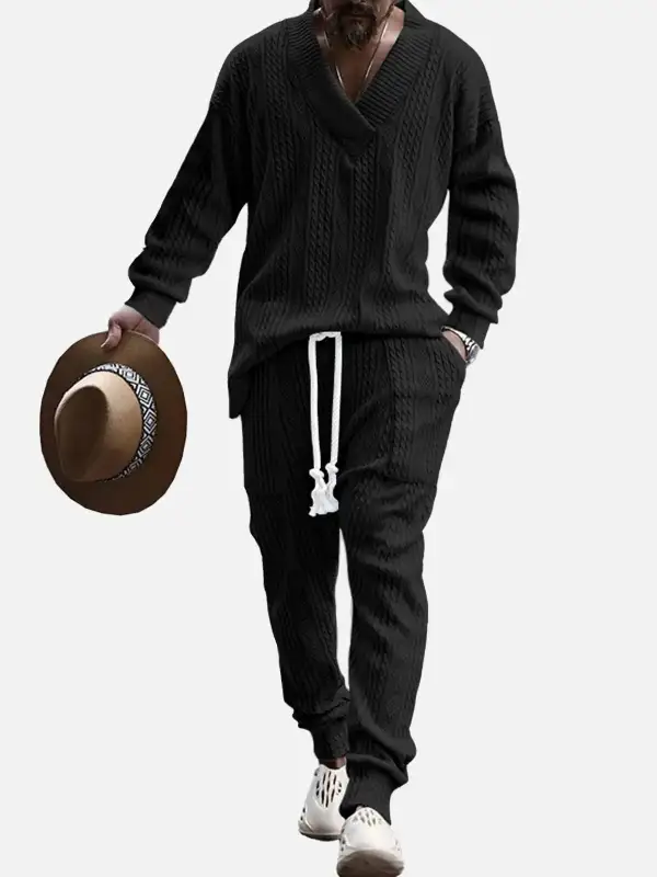 Cable Knit V Neck Lounge Set