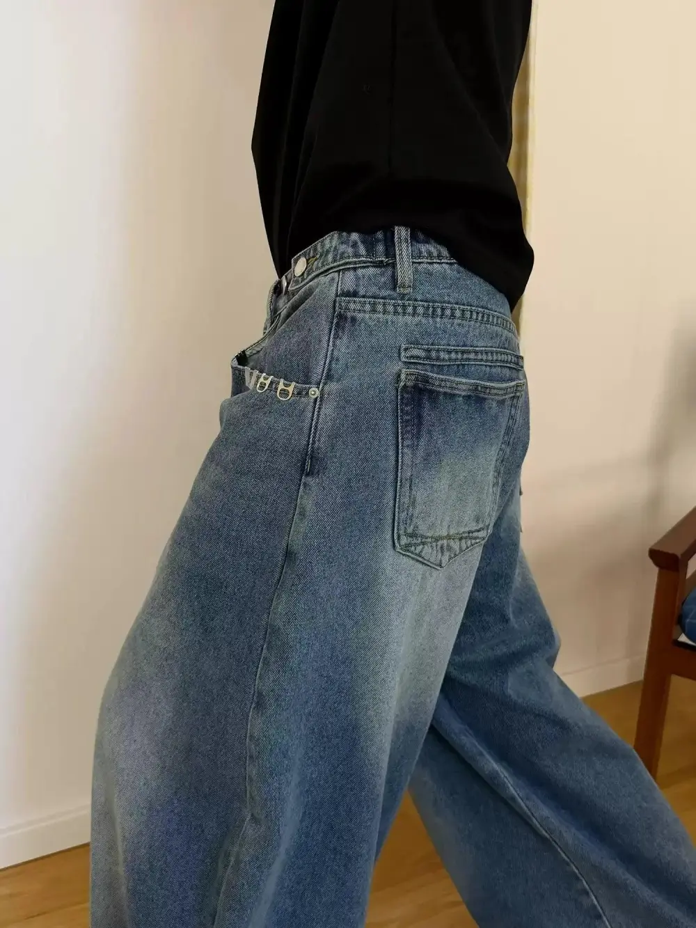 Metallic Detail Wide Leg Jeans